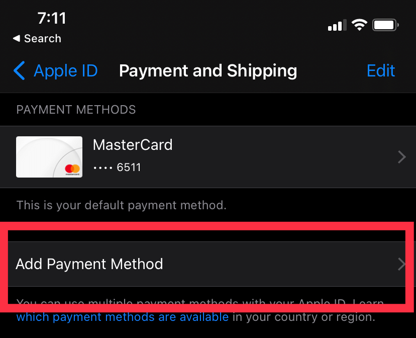 Update Apple ID Payment Method