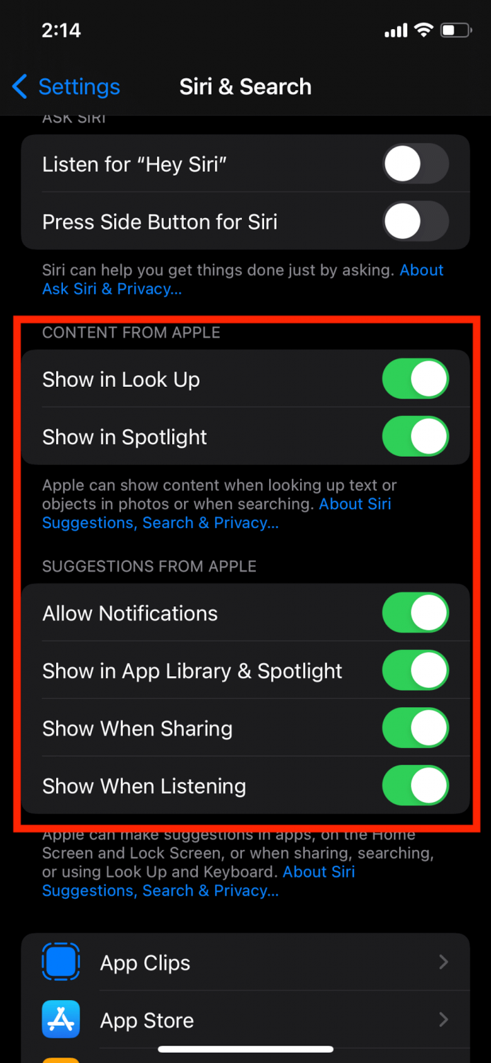Turn off Siri Suggestions Using iPhone