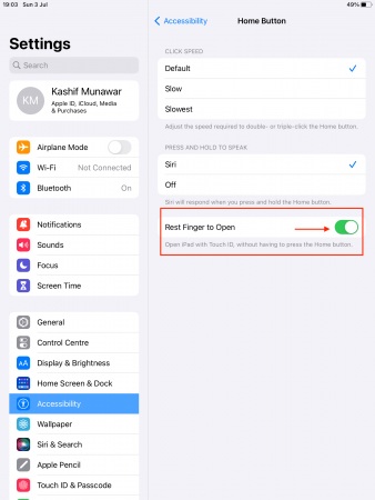 ipad touch id not working after update