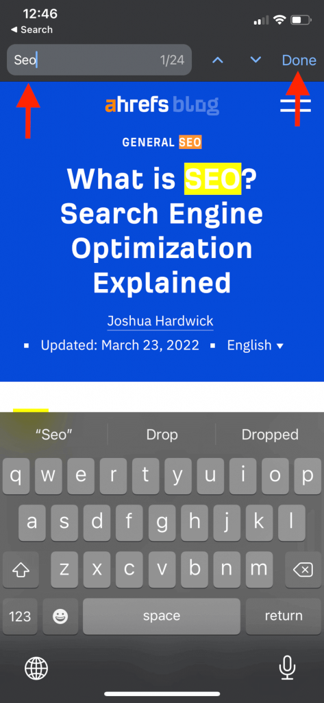 search in website safari iphone